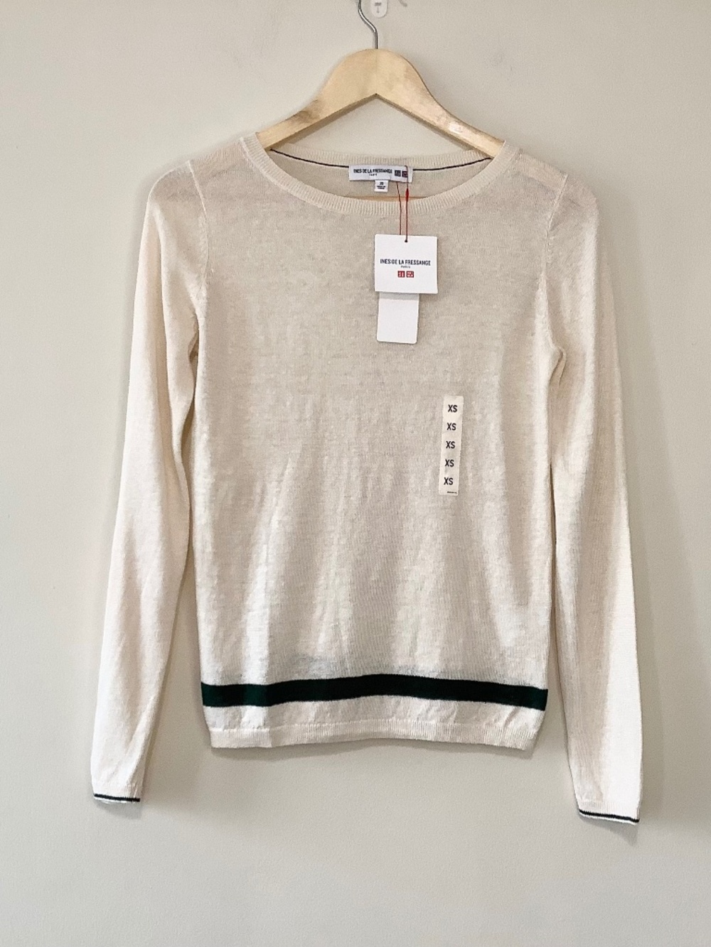 Ines de la Fressange x UNIQLO Cream Light Knit Crewneck Sweater XS Parisian Chic